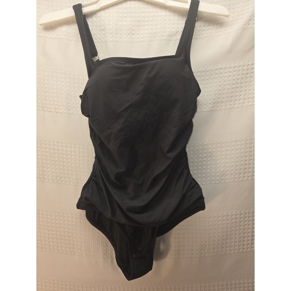 Anne Cole Womens One Piece Bathingsuit Black Ruched Swimsuit ACSO600 Size Small